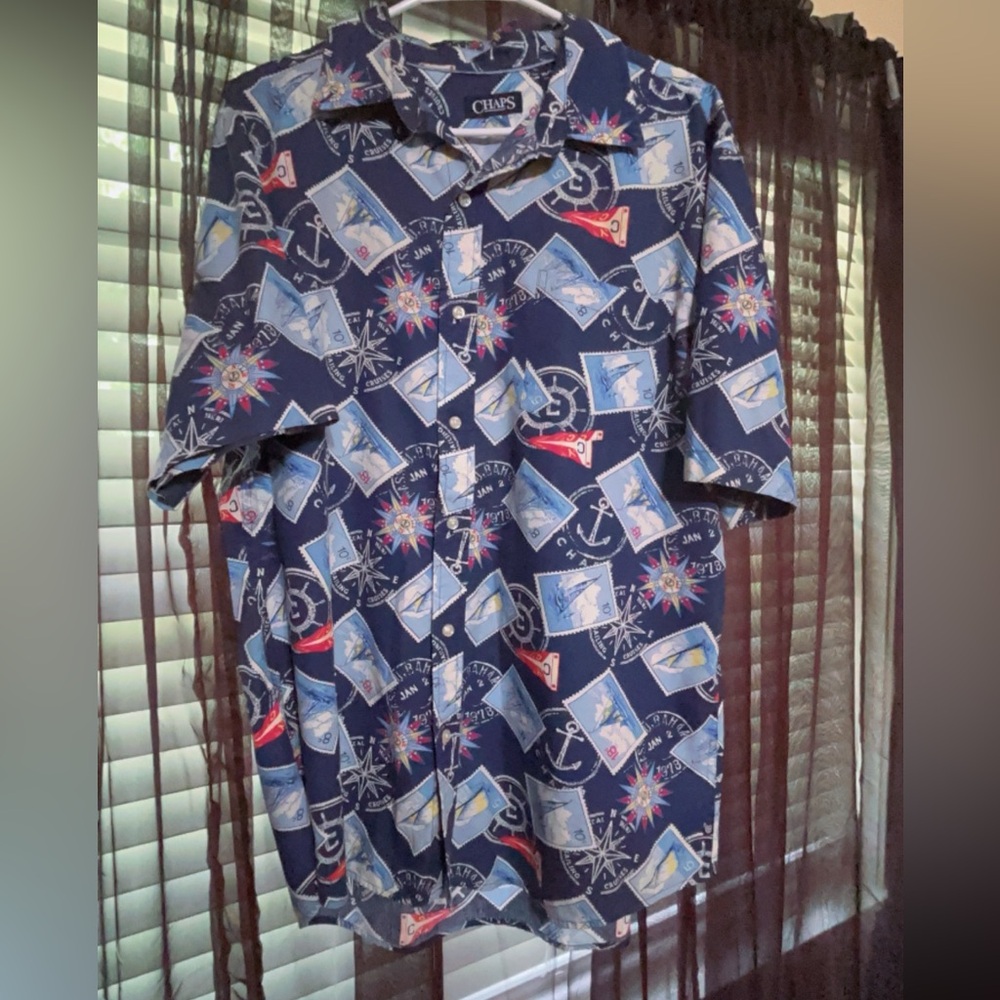 Chaps Button Down Shirt size XL Navy Blue Sailing Design